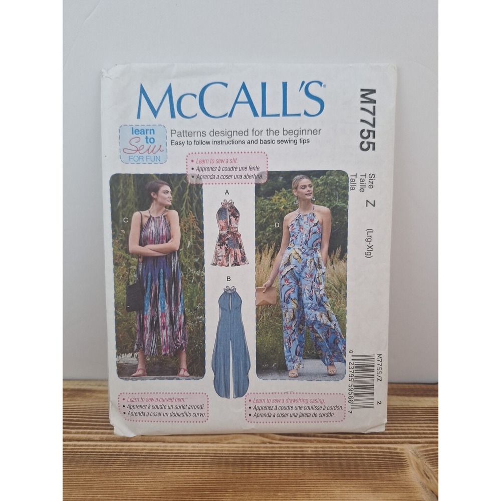 McCall's M7755 Women's Romper & Jumpsuit,‎ Wide Leg Jumpsuit Pattern XS-M